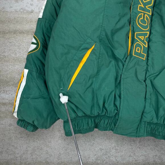Vintage Green Bay Packers Puffer Starter Jacket Green Yellow Nylon Insulated 90s - Picture 7 of 13